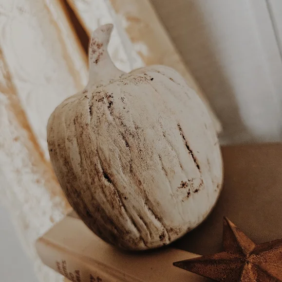 Rustic Ceramic Cream Colored Pumpkin Decor - Picture 3 of 3